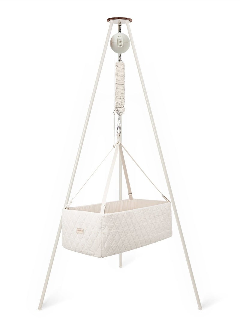 مونبون مجموعة نوم الأطفال الكلاسيكية من مونبون - سرير نوم عضوي | يتضمن محرك بلوتوث وحامل ثلاثي القوائم | تصميم دنماركي لنوم أفضل للطفل (لون طبيعي، حامل ثلاثي القوائم أبيض) - Image 1